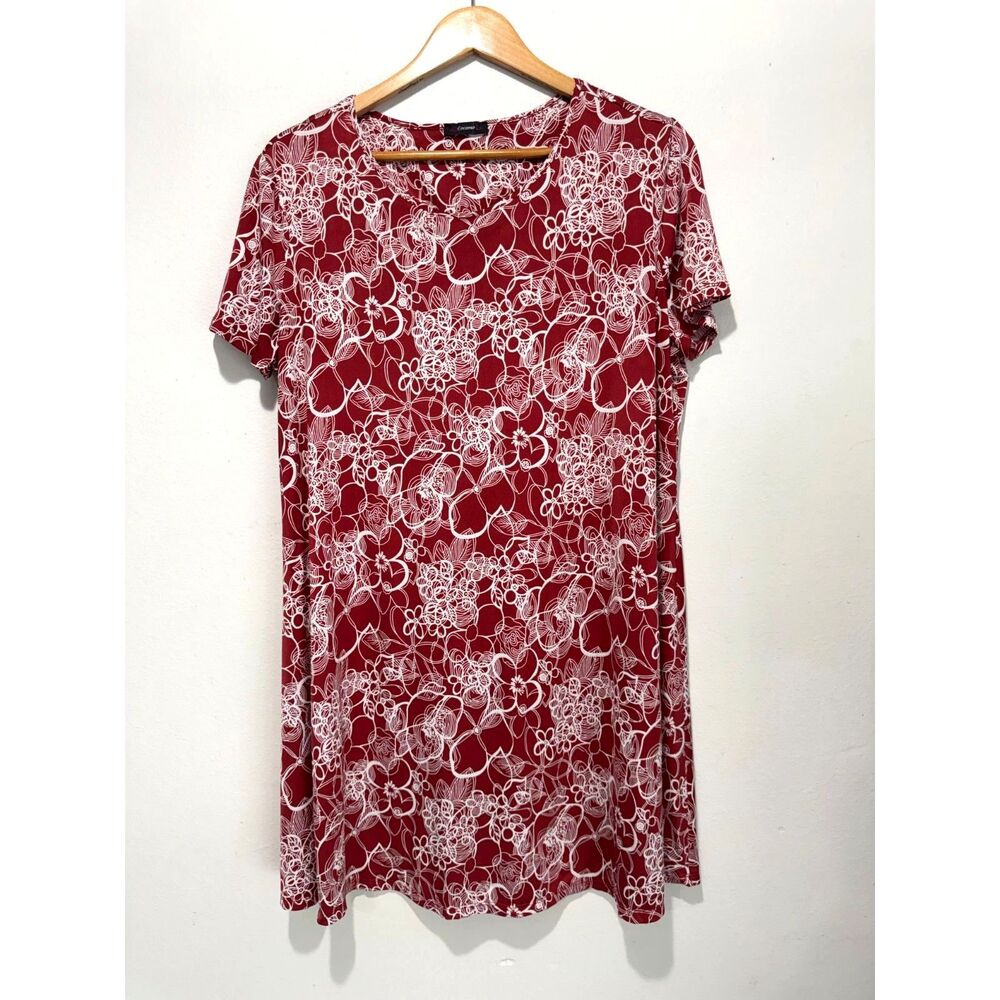 Cocomo dress tunic muted red geometric floral summer comfy vacation women 2X